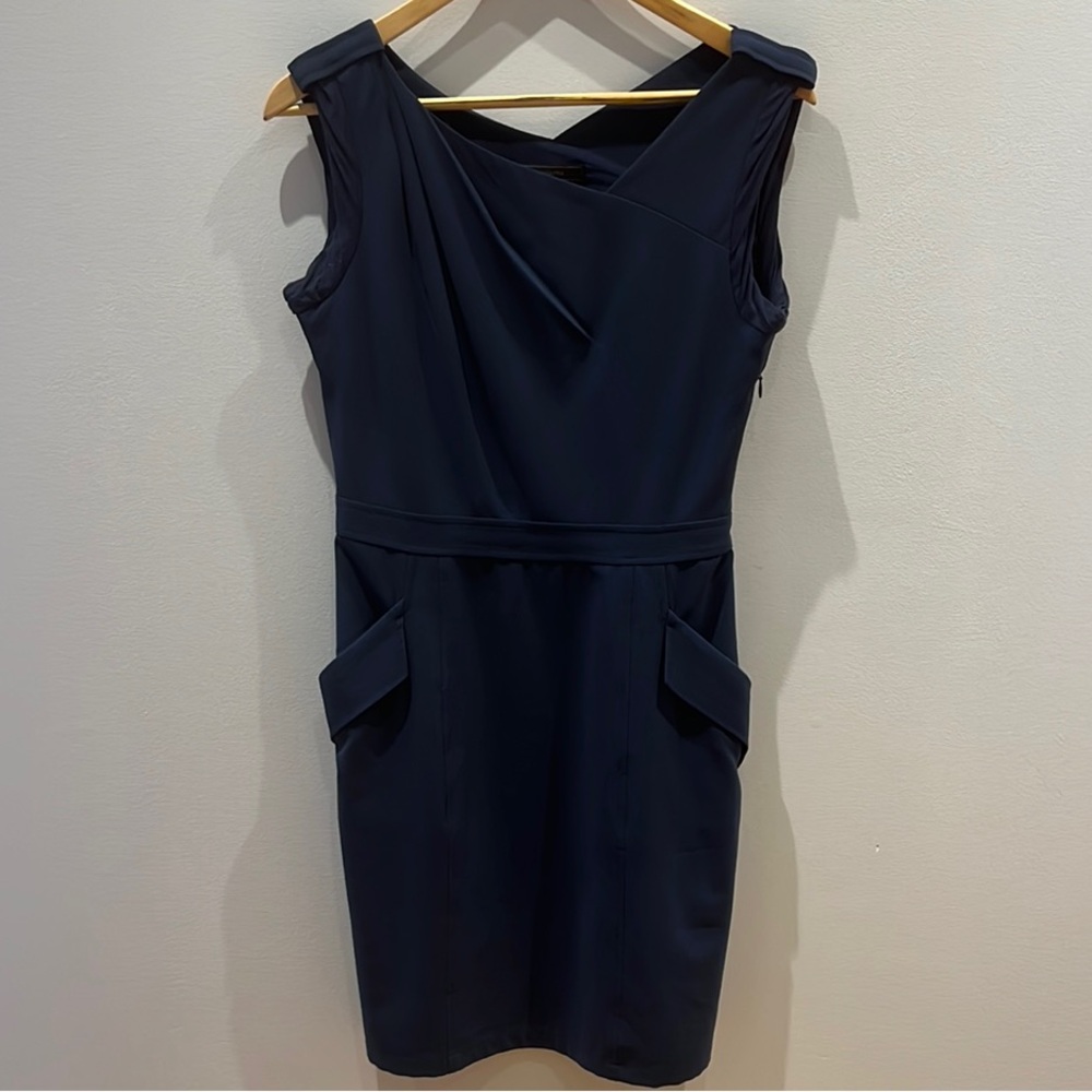 BCBGMaxAzria Navy Blue Asymmetrical Sheath Dress Cocktail